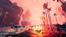 Gameplay screenshot - A surreal, digital landscape from Ghostrunner on PC Steam, featuring glitching environments, floating platforms, and a stunning orange-hued sky. Experience the high-speed action of Ghostrunner by getting your Steam CD key at RushGame.co