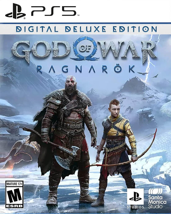 Cover art for God of War Ragnarök Deluxe Edition on PS5, featuring Kratos and Atreus standing in a frozen Nordic landscape. Buy your God of War Ragnarök Deluxe Edition PS4/PS5 CD Key US now at RushGame.co for instant digital activation