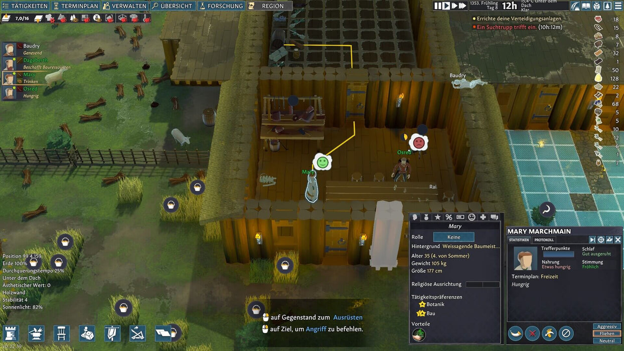 Gameplay screenshot - Settlement management in Going Medieval for PC, with villagers working, farming, and preparing for survival. Buy your digital Steam key now at RushGame.co and start crafting your medieval world