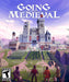 Cover art of Going Medieval for PC on Steam, featuring a medieval castle under construction with villagers working on fields and fortifications. Get your digital Steam key instantly at RushGame.co
