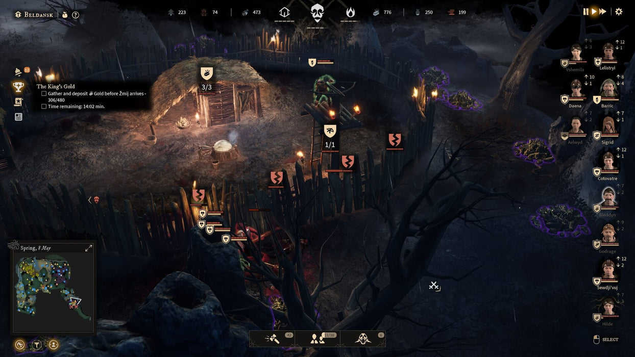 Gord PC Steam gameplay screenshot showcasing a strategic battle in a dark, eerie swamp. Players fight against supernatural enemies while completing side quests. Get your Gord CD Key for Steam at RushGame.co and experience this immersive dark-fantasy strategy game