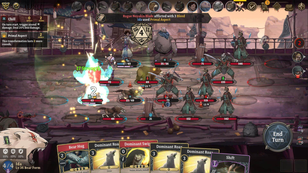 Gameplay screenshot - Intense large-scale battle in Gordian Quest on PS5, featuring multiple enemies, spell effects, and turn-based strategy elements. Buy your Gordian Quest PS5 CD Key (US) at RushGame.co and experience a tactical deck-building RPG