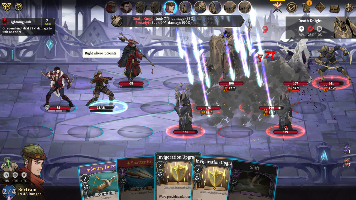 Gameplay screenshot - Gordian Quest PS5 gameplay featuring a challenging boss battle with spell-casting and strategic positioning. Players use cards and abilities to defeat powerful foes. Secure your Gordian Quest PS5 CD Key (US) at RushGame.co for instant access to this roguelike deck-building RPG