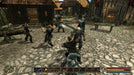 Gothic 3 PC Steam gameplay screenshot showing an intense melee battle in a medieval village. Players engage in sword fights with warriors in an open-world RPG setting. Get your Gothic 3 PC Steam CD Key now at RushGame.co and experience dynamic combat and deep storytelling