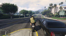 Gameplay screenshot - Action-packed GTA V gameplay on Xbox One, depicting a thrilling motorcycle chase through the luxurious streets of Los Santos near The Richman Hotel. Purchase your Grand Theft Auto V Premium Online Edition CD Key at RushGame.co