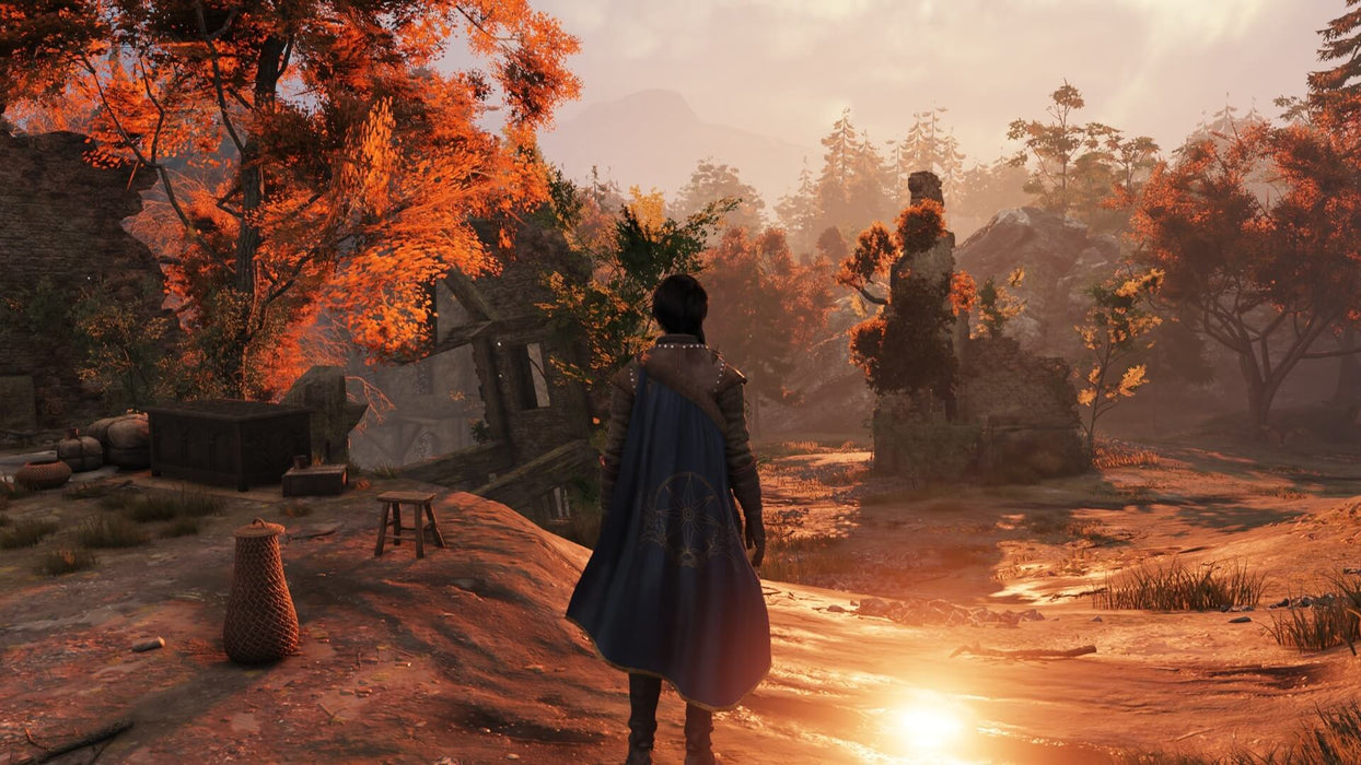 Game image - A lone adventurer in GreedFall for PC Steam, walking through an autumnal landscape filled with ruins and golden foliage. Discover uncharted lands—get your GreedFall activation key today at RushGame.co