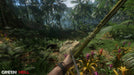 Green Hell gameplay on PC Steam, showing a first-person perspective of a player aiming a handcrafted bow at a wild animal in the dense jungle. Test your survival skills—purchase your Green Hell activation key now at RushGame.co