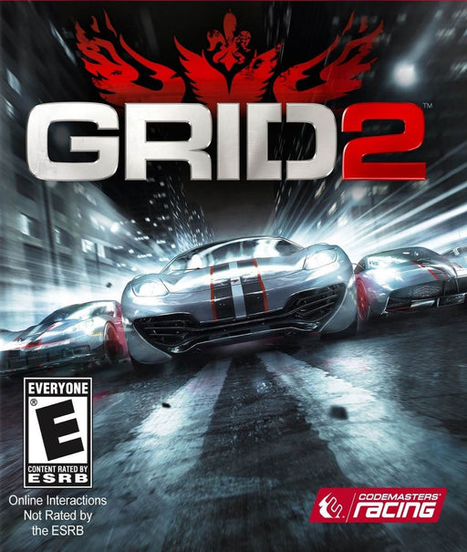 Cover art of GRID 2 for PC Steam, featuring high-speed racing action with sleek sports cars on a neon-lit city track. Get your GRID 2 CD key instantly at RushGame.co and dominate the competition