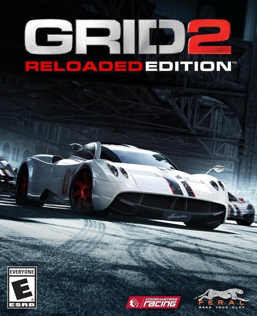 Cover art of GRID 2 Reloaded Edition for PC Steam, featuring a sleek Pagani Huayra racing through a city street. Get your GRID 2 Reloaded Edition CD key instantly at RushGame.co and experience high-speed action