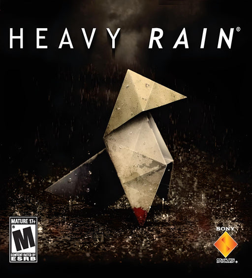Cover art of Heavy Rain for PC Steam, featuring the iconic origami figure drenched in rain, symbolizing the game's intense and emotional narrative. The dark and moody background enhances the mystery and psychological thriller atmosphere of this interactive drama. Get your Heavy Rain PC Steam CD Key instantly at RushGame.co and experience a cinematic adventure like no other