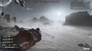 Gameplay screenshot from HELLDIVERS 2 on PC Steam, showing a soldier lying prone on a snowy battlefield, aiming at incoming alien creatures. The harsh, icy environment and a distant spaceship set the tone for intense survival combat. Tactical teamwork is key in this cooperative third-person shooter. Get your HELLDIVERS 2 Super Citizen Edition PC Steam CD Key at RushGame.co and defend humanity against alien threats