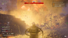 HELLDIVERS 2 gameplay screenshot featuring a massive explosion lighting up the battlefield, with a heavily armored soldier wielding a flamethrower. The environment is engulfed in fire and destruction, highlighting the game's intense combat mechanics. Experience high-octane action with your HELLDIVERS 2 Super Citizen Edition PC Steam CD Key from RushGame.co