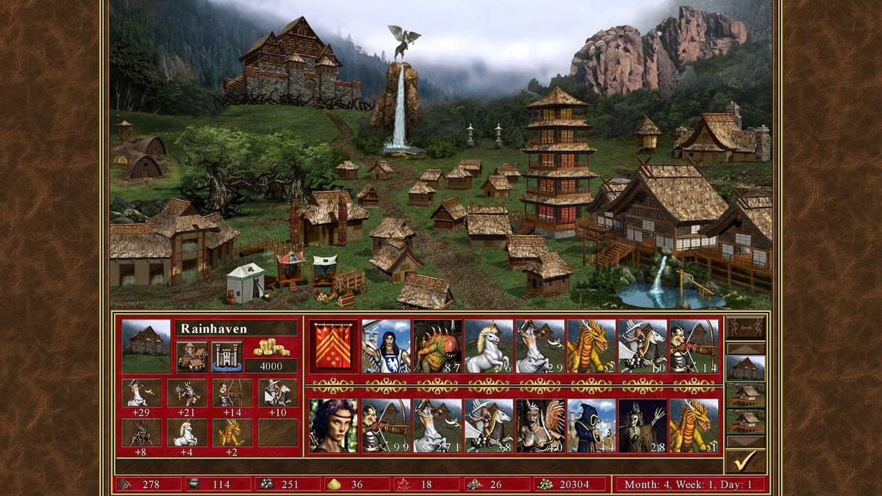 Gameplay Screenshot - Rampart Town
Lush and vibrant Rampart town from Heroes of Might & Magic III - HD Edition, set in a forested valley with waterfalls and mystical creatures. Lead your elven armies to victory—purchase your Steam activation key instantly at RushGame.co
