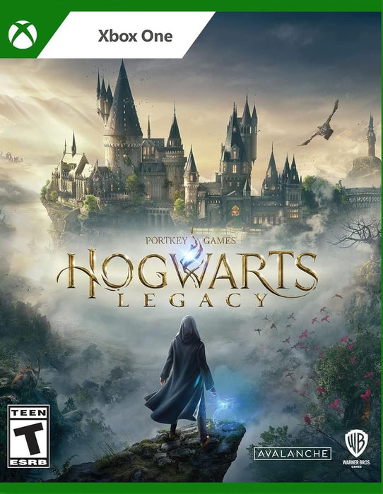 Official cover art for Hogwarts Legacy on Default Title, featuring a lone wizard overlooking the majestic Hogwarts castle with a glowing wand in hand and magical elements swirling in the sky. Purchase your Default Title digital key now at RushGame.co and unlock the magic instantly