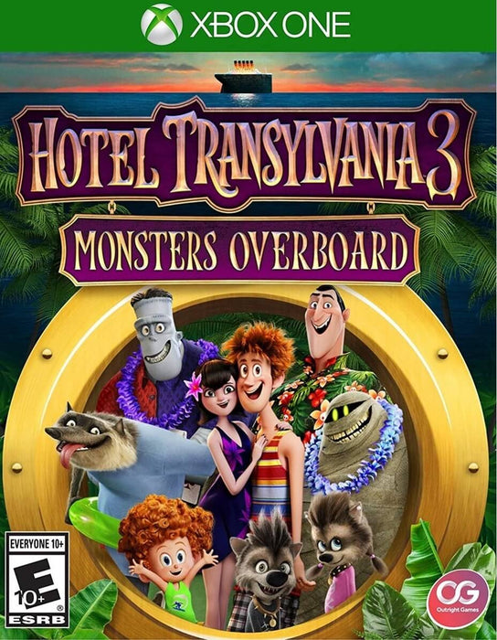 cover art for Hotel Transylvania 3: Monsters Overboard on Xbox One, featuring beloved characters from the animated movie franchise including Dracula, Mavis, Johnny, and their quirky monster friends on a tropical cruise-themed adventure. Perfect family-friendly fun for players aged 10 and up. Get your Xbox One CD Key instantly at RushGame.co and start your monster-filled journey today