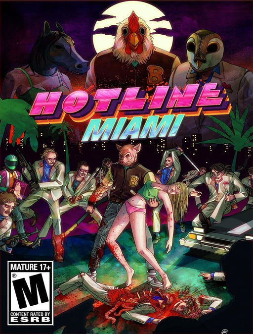 Vibrant and intense cover art for Hotline Miami on PC Steam, showcasing a surreal neon-lit scene filled with masked figures, brutal violence, and retro 80s aesthetics. This mature-rated top-down action game is known for its fast-paced gameplay, synthwave soundtrack, and psychological storyline. Get your Steam CD Key now at RushGame.co and dive into the gritty chaos of Miami’s underworld