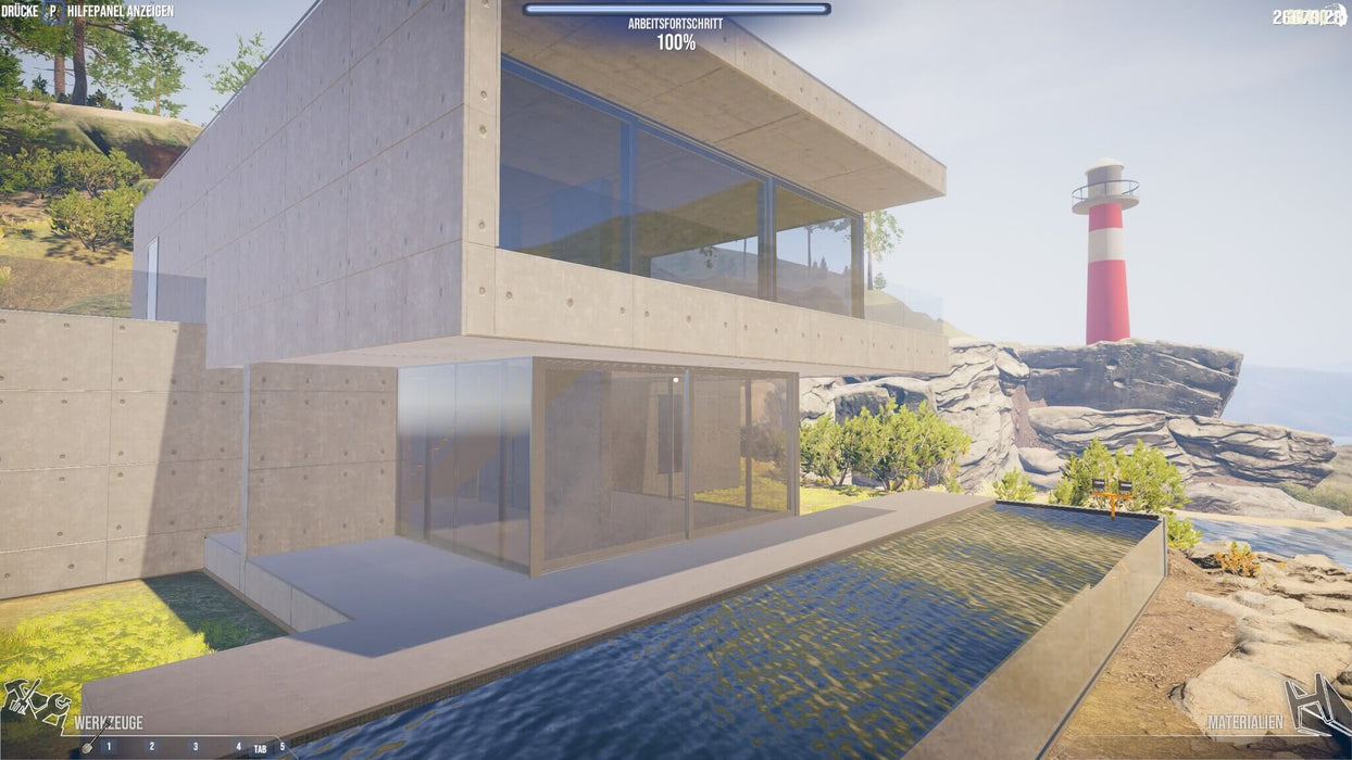 House Builder - Modern house with a pool in raw construction state