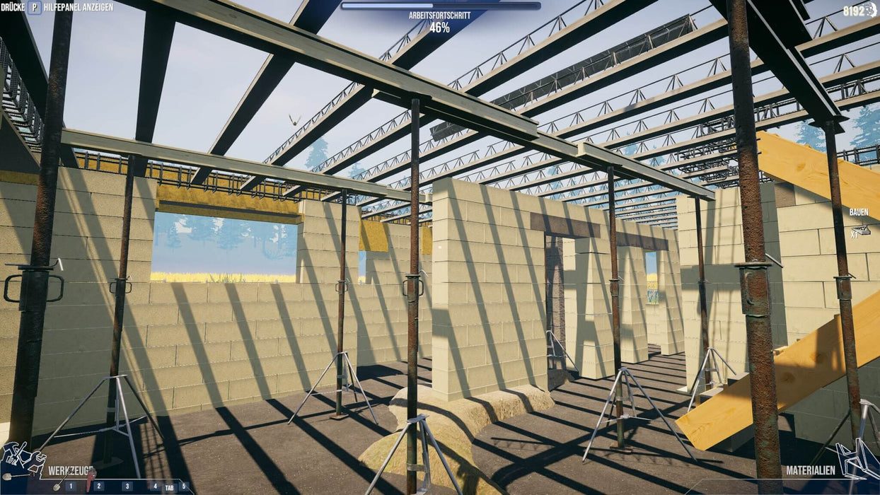 House Builder steam screenshot - House walls and steel-supported ceiling structure