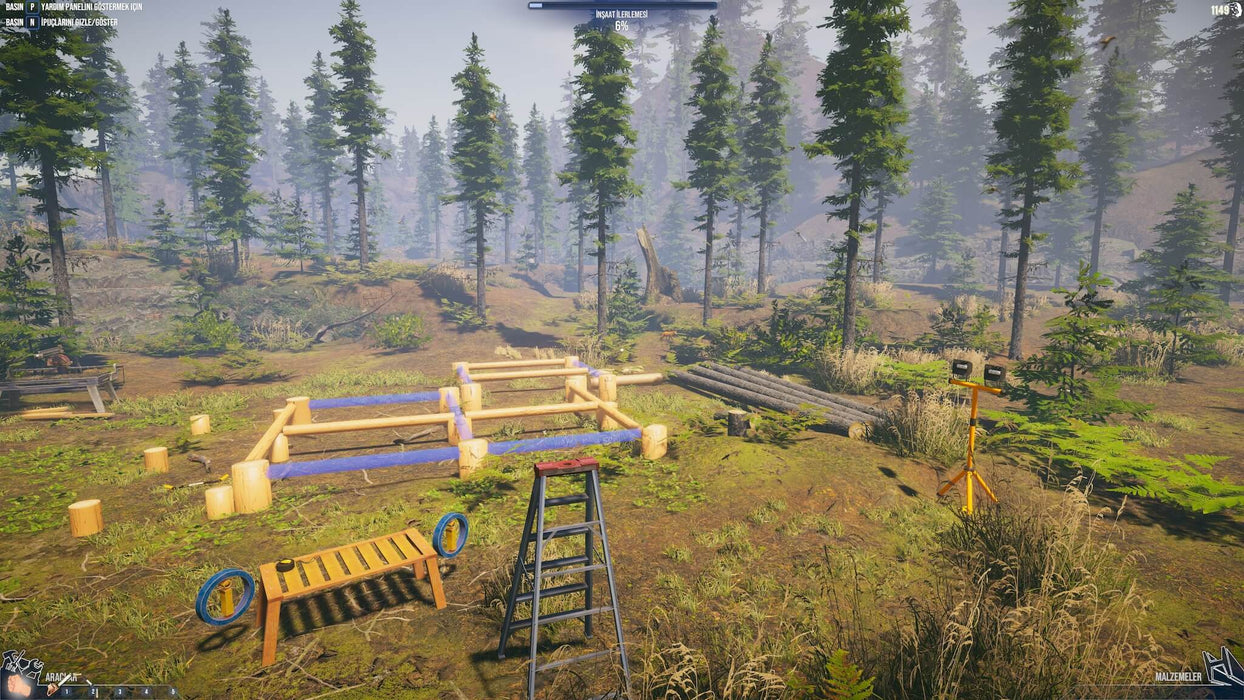 House Builder steam screenshot - Preparations for building a wooden house in a forest