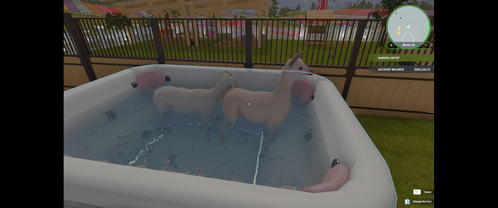 House Flipper Farm Steam - Alpacas sitting in a jacuzzi