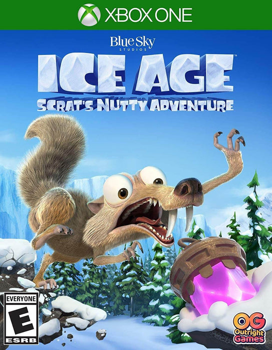 Alt: Cover art for Ice Age: Scrat's Nutty Adventure on Xbox One, showing Scrat leaping toward a glowing acorn in a snowy forest. Get your Xbox One CD key (US) at RushGame.co and join Scrat on his hilarious frozen quest