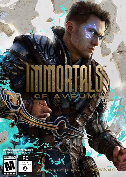 Alt: Cover art for Immortals of Aveum on PC EA Play, featuring a determined battlemage wielding a magical gauntlet with glowing blue runes. Download your EA Play CD key for Immortals of Aveum now at RushGame.co and unleash powerful spell-based combat