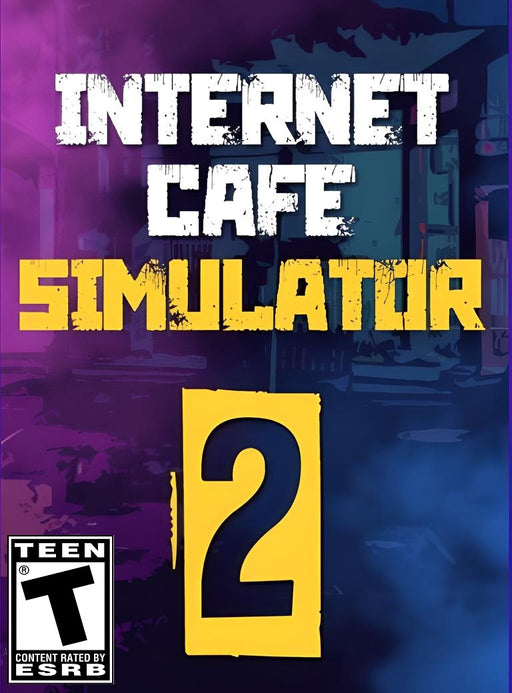 Cover art for Internet Cafe Simulator 2 on PC Steam, featuring bold, stylized text over a neon-lit urban backdrop. Build and manage your dream cybercafé—buy your Steam CD key for Internet Cafe Simulator 2 now at RushGame.co