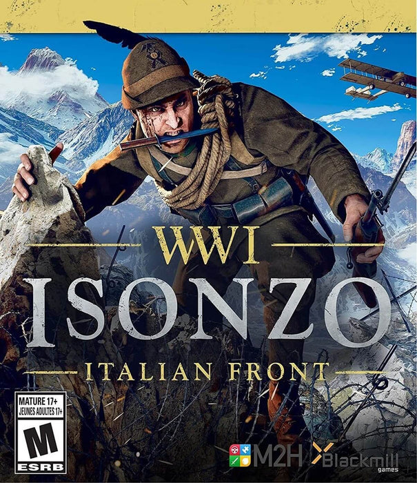 Cover art for Isonzo on PC Steam, showing a WWI Italian soldier climbing through the Alps with a bayonet in hand and a rifle on his back. Experience the brutal reality of World War I's Italian Front—get your Isonzo Steam CD key now at RushGame.co