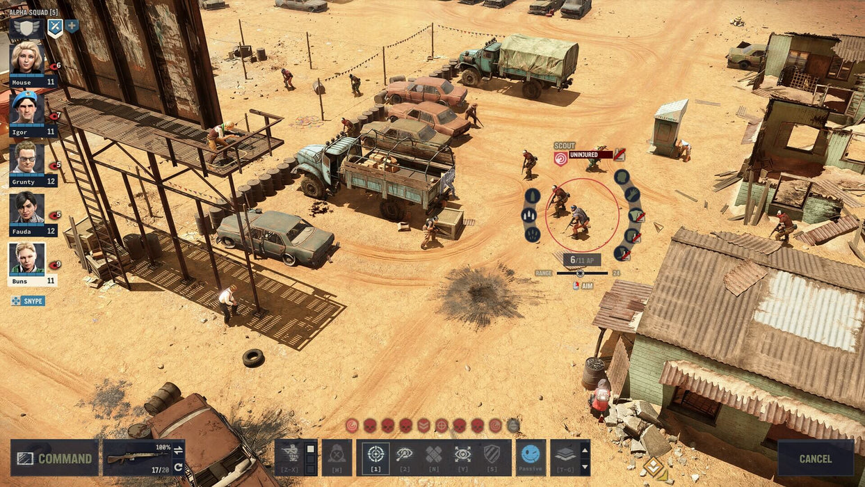 Jagged Alliance 3 PC Steam - Cars and old buildings in a desert setting