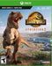 Official cover art for Jurassic World Evolution 2 on Xbox One and Series X|S, featuring a roaring T-Rex in front of a futuristic dinosaur park. Buy your Jurassic World Evolution 2 Xbox CD key (EU) now at RushGame.co and build your ultimate dinosaur sanctuary