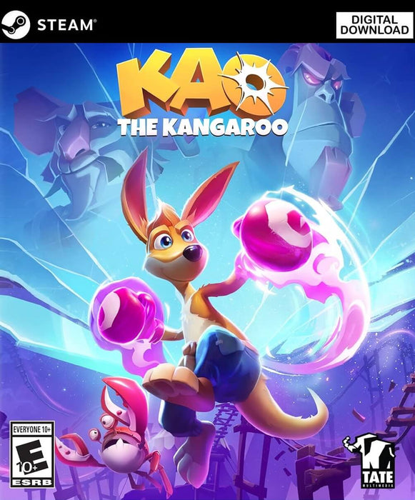Cover art for Kao the Kangaroo on PC via Steam – features the brave kangaroo Kao with glowing magical boxing gloves, ready to leap into action in a colorful platformer world. Get your Steam game key today at RushGame.co and join the adventure