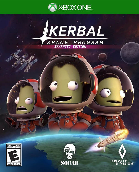 Cover image of Kerbal Space Program Enhanced Edition for Xbox One and Xbox Series X|S, featuring three Kerbonauts in space suits looking up at the stars. Get your digital CD key instantly at RushGame.co and start building your space program today