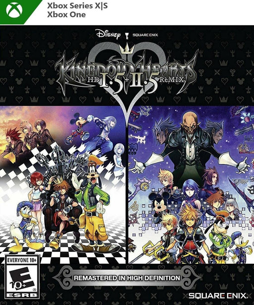 Cover art for Kingdom Hearts HD 1.5 + 2.5 ReMIX on Xbox One and Xbox Series X/S, featuring iconic Disney and Square Enix characters like Sora, Donald, and Goofy. Buy Xbox digital keys at RushGame.co for instant delivery and great prices