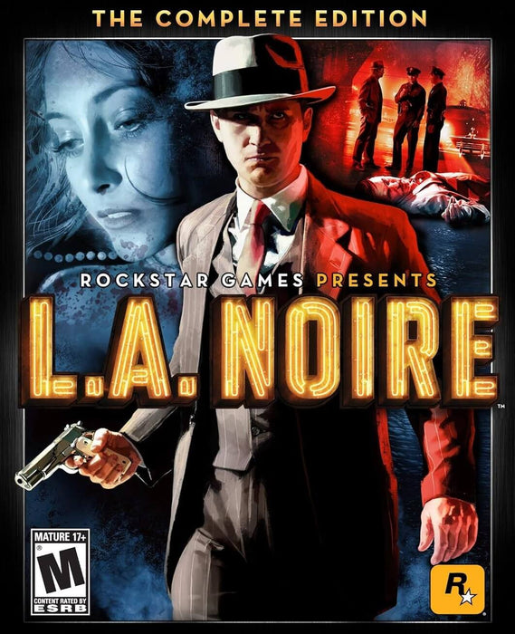 Official cover for L.A. Noire: The Complete Edition on PC Steam, showcasing detective Cole Phelps against a noir-style backdrop with dramatic lighting and crime scene elements. Purchase your Steam game key now at RushGame.co and experience Rockstar's acclaimed crime drama in full