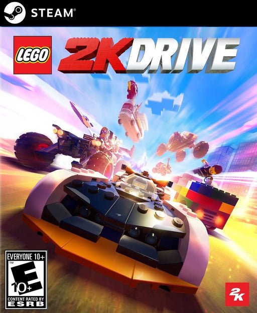 Cover art of LEGO 2K Drive for PC Steam, featuring high-speed racing with customizable LEGO vehicles in a vibrant cityscape – get the official Steam CD key now at RushGame.co