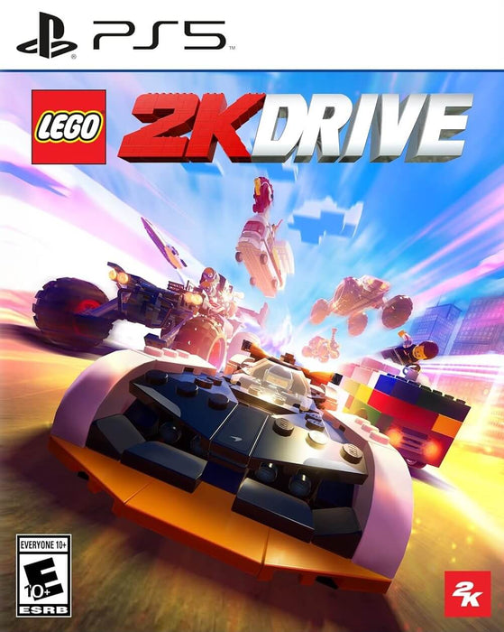 Cover art of LEGO 2K Drive for PlayStation 5, showing fast-paced LEGO car racing action with colorful vehicles – purchase the official PS5 CD key (US) now at RushGame.co.
