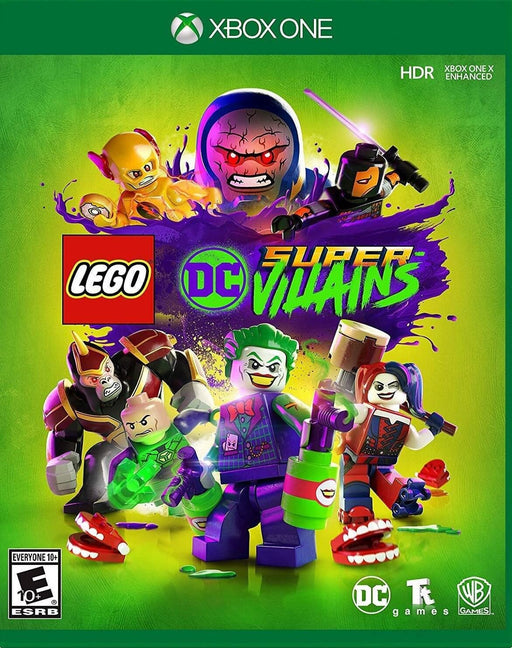 Cover art for LEGO DC Super-Villains Xbox One game featuring iconic villains like Joker and Harley Quinn in vibrant comic-style graphics. Buy the Xbox One CD Key at RushGame.co for instant delivery and unbeatable prices