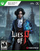 Cover image for Lies of P on Xbox One, Xbox Series X/S, and Windows 10, featuring the main character in a dark Victorian setting with a mechanical arm glowing blue. Get your CD Key now at RushGame.co and immerse yourself in a haunting souls-like action RPG with smart delivery and instant digital access