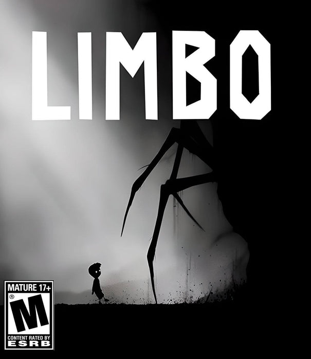 Cover image for Limbo on PC GOG, featuring a shadowy silhouette of a young boy facing a giant spider leg in a haunting, monochromatic landscape. Buy the GOG CD Key now at RushGame.co and enter a dark, atmospheric puzzle-platformer with instant digital delivery