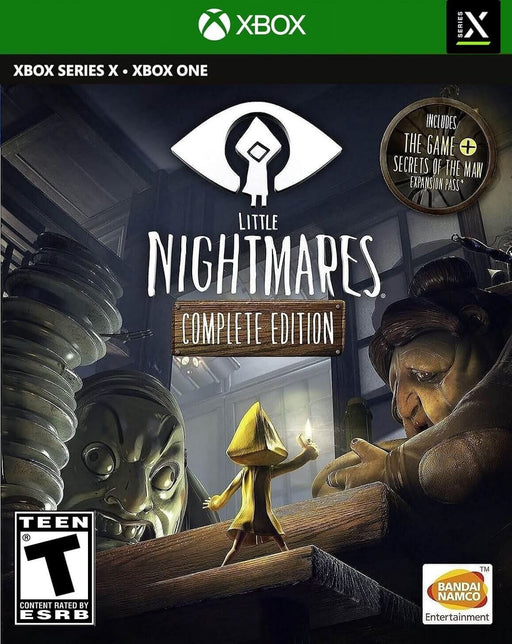 Cover image for Little Nightmares: Complete Edition on Xbox One and Series X, showing the character Six in a yellow raincoat holding a lighter while confronting grotesque creatures in a dark, surreal environment. Buy the Xbox One CD Key US now at RushGame.co and uncover the full twisted tale with all included expansions and instant digital delivery