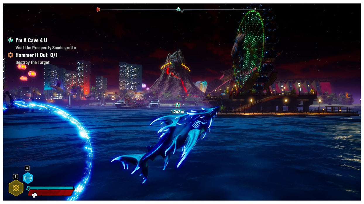 Maneater gameplay image for PC (Epic Games) showing a shark swimming alongside an underwater pipeline in a deep ocean setting. Purchase your Maneater Epic Games CD Key from RushGame.co and explore the open world as the apex predator