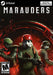 Cover art for Marauders on PC Steam featuring three heavily armed soldiers in gas masks, standing in a dark sci-fi environment with a red glow and debris floating around. Get your Marauders Steam CD Key now at RushGame.co and dive into intense tactical space combat