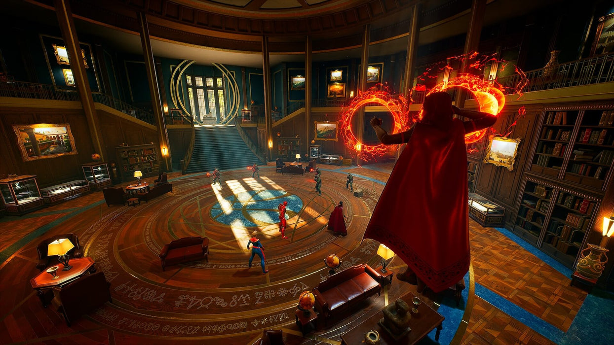 Marvel's Midnight Suns gameplay image featuring a magical battle inside the Sanctum Sanctorum with heroes and mystical enemies. Get your Epic Games CD Key for Marvel's Midnight Suns today at RushGame.co