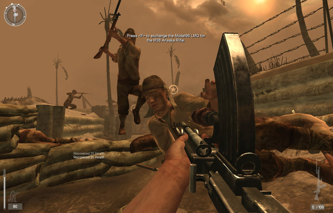 Brutal close combat as a player fends off a bayonet attack in the Pacific theater during WWII, in Medal of Honor: Pacific Assault on GOG PC