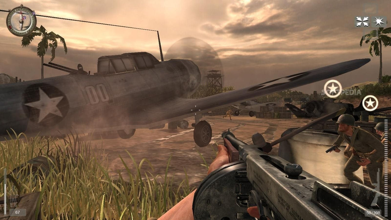 Intense action as soldiers assault an airfield with heavy gunfire, captured in Medal of Honor: Pacific Assault on GOG. Experience the fight firsthand on your PC