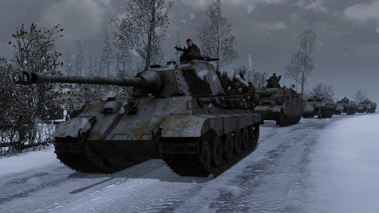 Command your army in harsh winter conditions with tanks rolling through snowy battlefields in "Men of War 2" for PC. Join the ultimate strategy game on Steam, available at RushGame.co