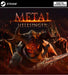 Cover image of Metal: Hellsinger for PC Steam featuring the demonic protagonist with blazing eyes, horned helmet, and fiery weapon. Get your Steam CD key at RushGame.co and unleash rhythmic mayhem in this fast-paced, heavy metal-infused FPS