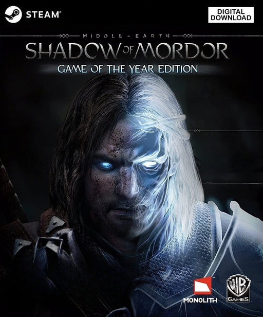 Cover art for Middle-Earth: Shadow of Mordor Game of the Year Edition on PC Steam, featuring the protagonist Talion fused with the Wraith spirit. Buy your Shadow of Mordor GOTY Steam key at RushGame.co and experience epic battles in the dark lands of Mordor with all DLC content included