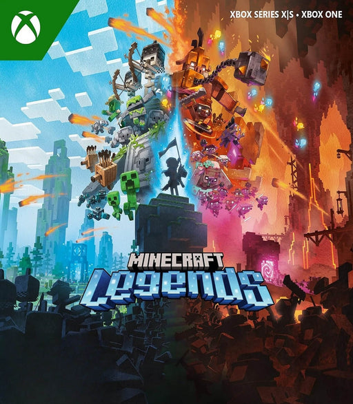 Official cover artwork for Minecraft Legends on Xbox One and Xbox Series X|S, showcasing an epic clash between good and evil with iconic Minecraft characters. Discover the Deluxe Edition now available—secure your CD Key instantly at RushGame.co