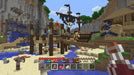 Minecraft Xbox One gameplay screenshot showing a detailed pirate-themed battle scene with players fighting on a beach near a wooden ship structure. Explore this world by building and crafting. Purchase the game at RushGame.co